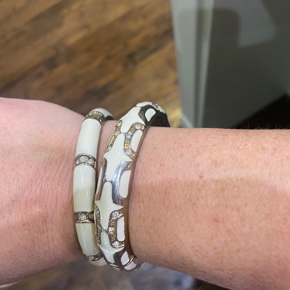 Bracelet bangle set - cream and gold hinged